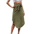 thumbnail image 2 of Cavosen Womens Skirts Midi Length Flowy High Waisted Solid Color Casual Skirts Curved Hem Lightweight Fashion Calf Length Skirts Button up Tie Work Fall Winter Clothes Green XL, 2 of 4
