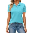thumbnail image 2 of Womens Collared Short Sleeve Summer Polo Shirts V Neck Button Down Tennis Blouses Dressy Basic Work Tops Light Blue 3XL, 2 of 5