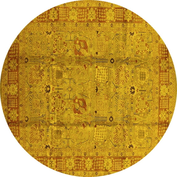 Ahgly Company Machine Washable Indoor Round Oriental Yellow Industrial Area Rugs, 3' Round