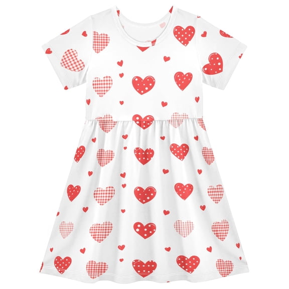 joogoo Heart Pattern Girls' Short Sleeve Dress Kids Dresses 5-6T