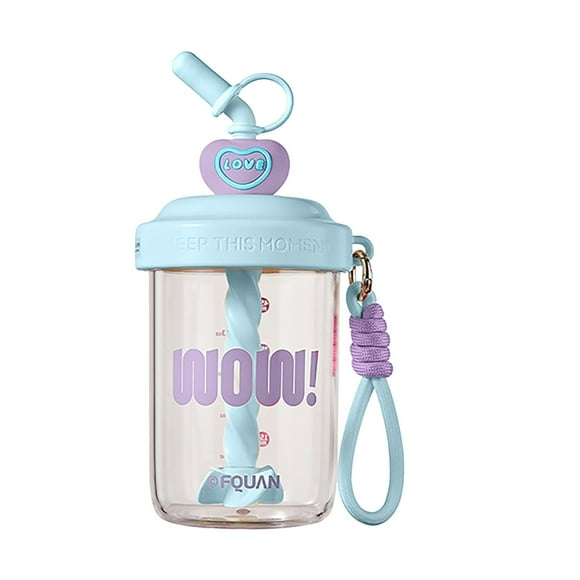 Copa con Paja,Copa de Agua de Agitación de Plástico para Cuello Blanco Del Estudiante,Capacidad Grande de 580Ml con Tapa de Mano Y Polvo de Proteína de Café de Tapa a Prueba de Suciedad,Escala Clara