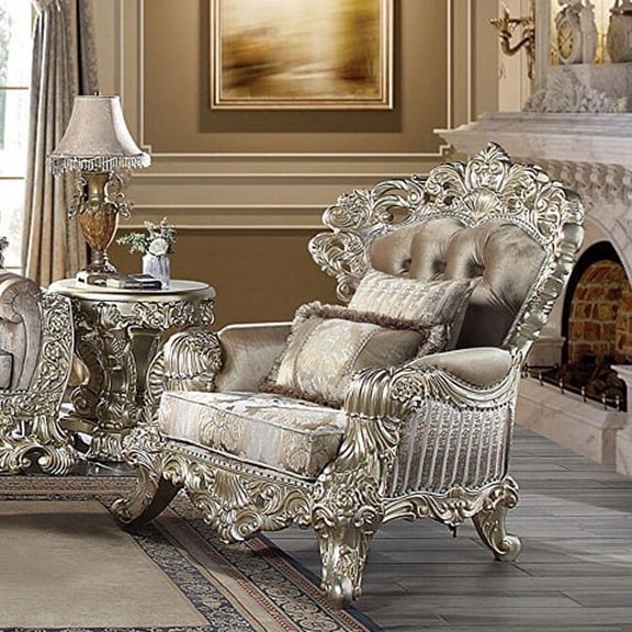 Acme Sorina Chair w/2 Pillows Velvet, Fabric & Antique Gold