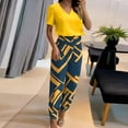 thumbnail image 2 of Haut Blouse à Manches Courtes Solide 2 Pièces pour Femmes + Ensembles de Pantalons à Poches Amples, 2 of 6