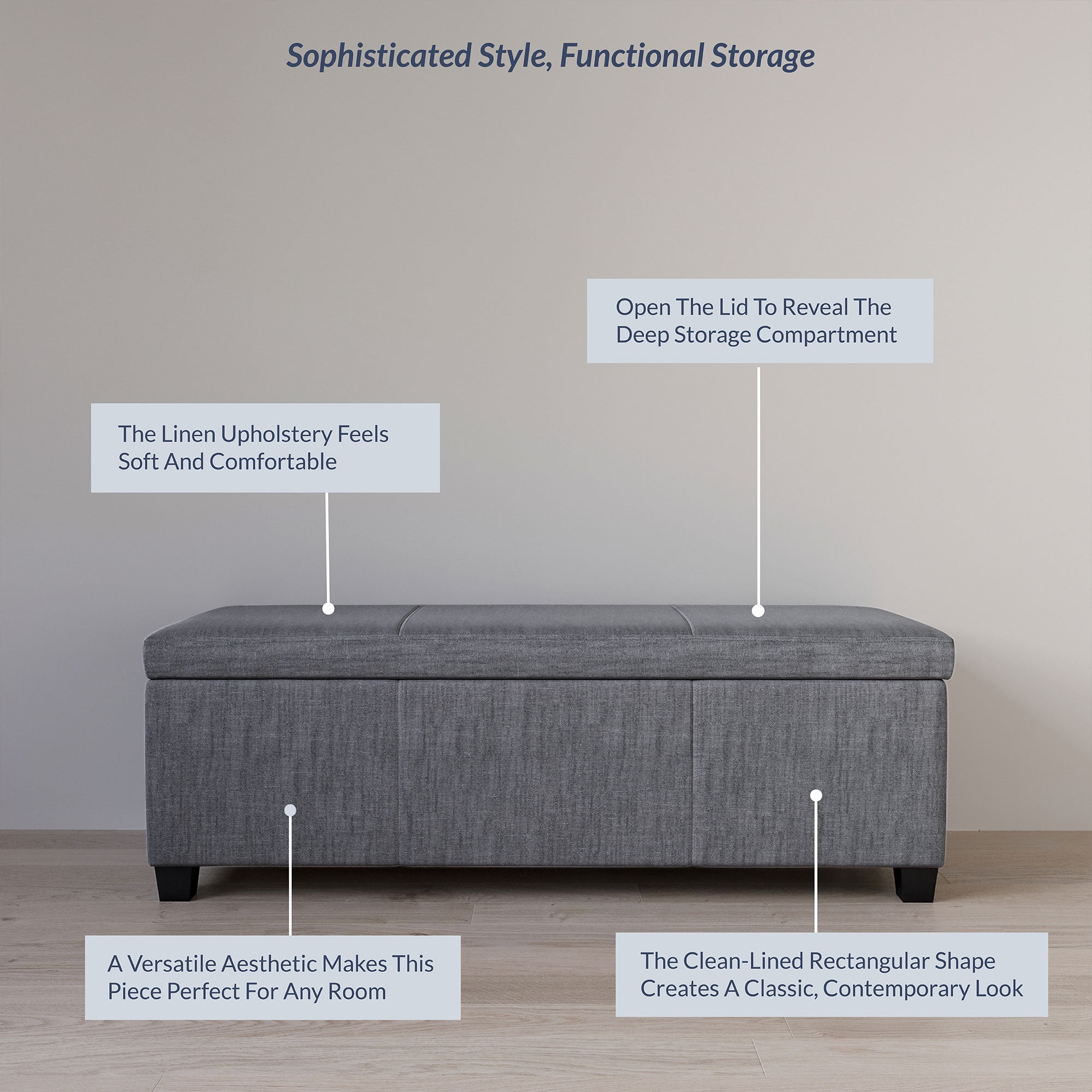 BELLEZE Storage Ottoman Bench Footstool - Amherst (Gray)