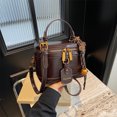 thumbnail image 6 of Retro PU Leather Bucket Bag for Women Zipper Closure Small Crossbody Handbags with Pendant Shoulder Tote Handbag Casual Shopper Handbag for Work & Daily Use (Coffee ), 6 of 10