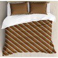 thumbnail image 1 of Khaki Stripe Duvet Cover Set King Size, Tribal Theme Abstract Jungle Plants Motif Pattern, Decorative 3 Piece Bedding Set with 2 Pillow Shams, Dark Khaki Cinnamon Beige Charcoal Grey, by Ambesonne, 1 of 3