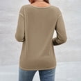 thumbnail image 4 of Women's Tunic Tops Solid Color Round Neck Loose Button Irregular T-Shirt Long Sleeve Side Blouses Tops, 4 of 5