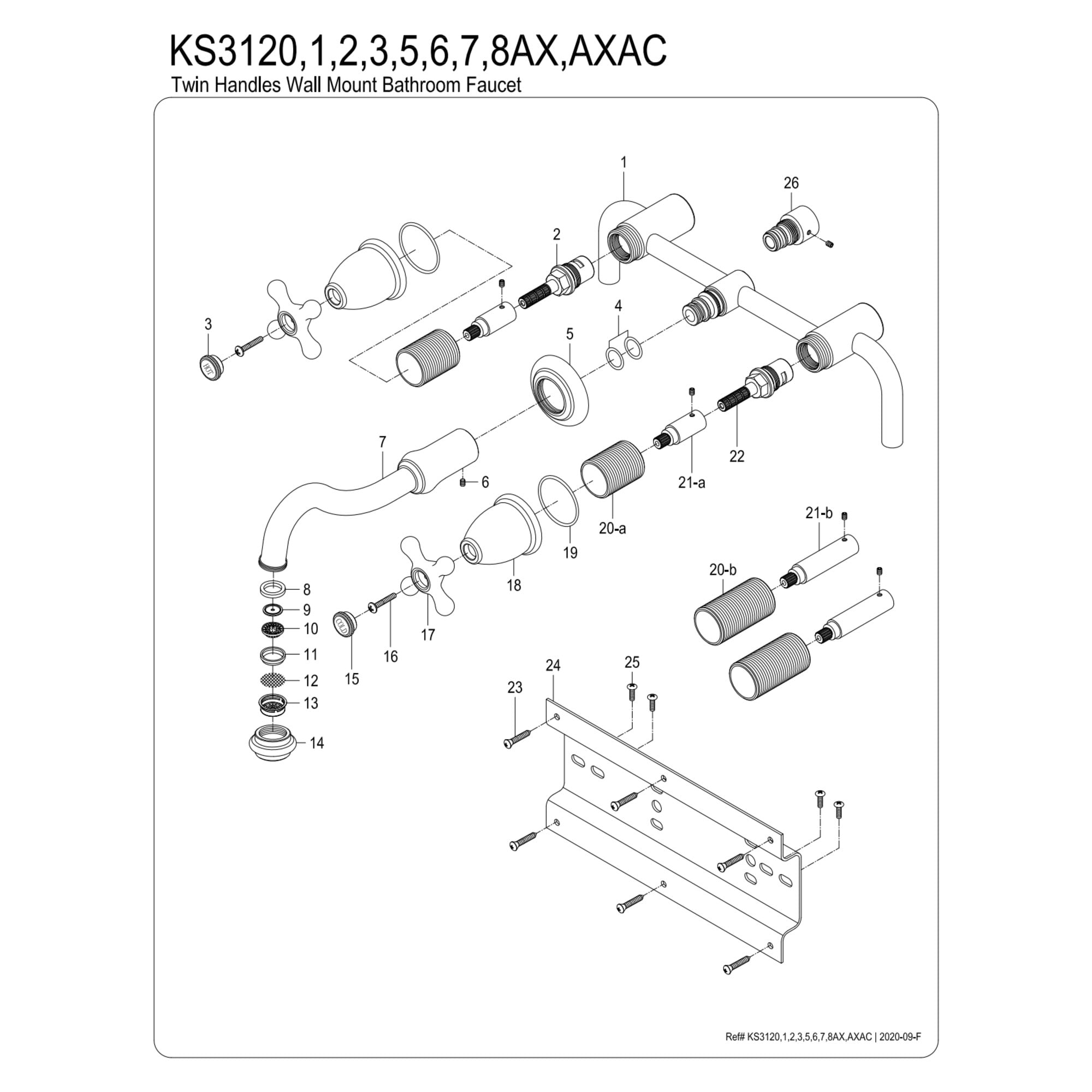 Kingston Brass KS312AXAC Vintage Double-Handle Wall Mount Bathroom Faucet, Antique Copper