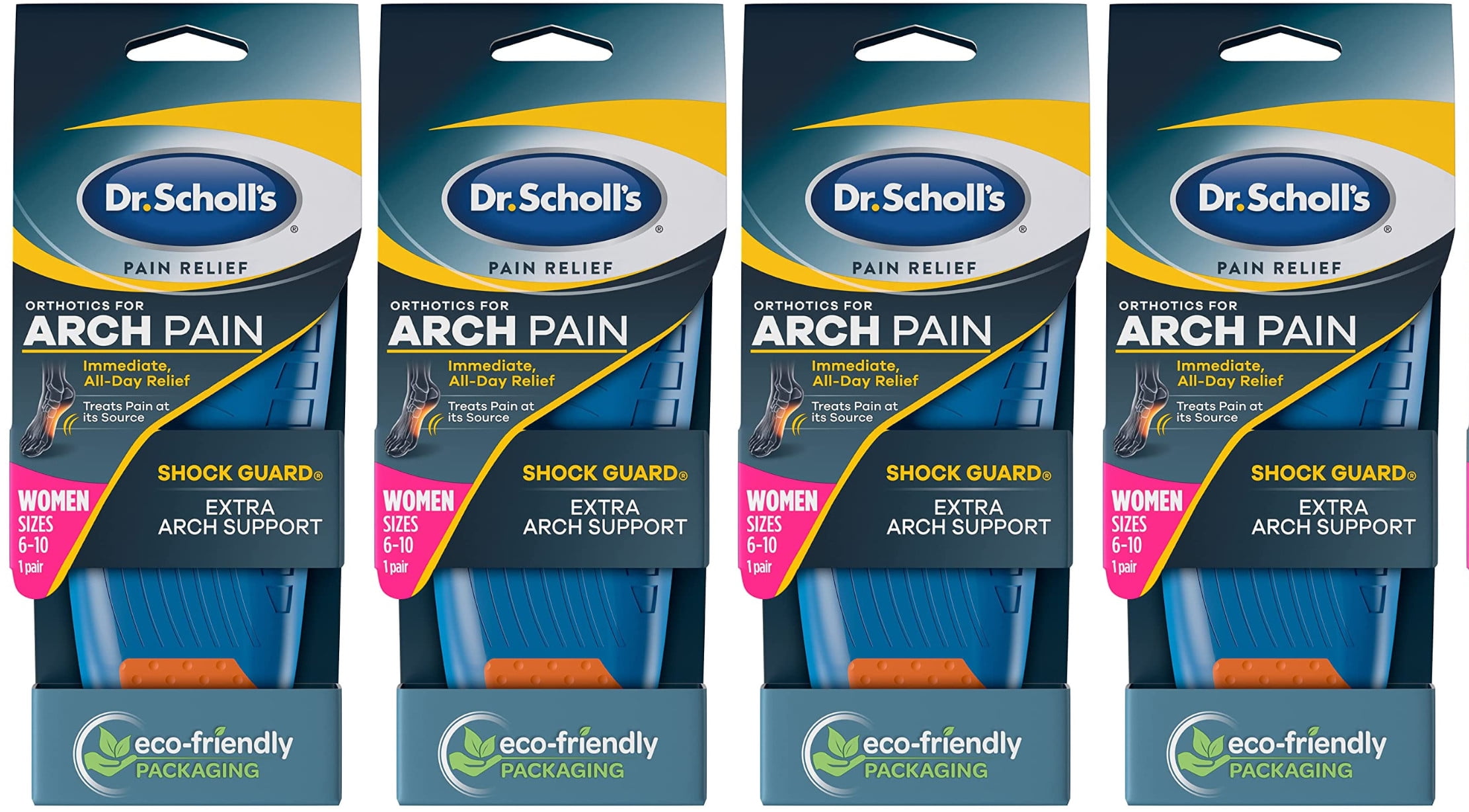 4 Pack of Dr. Scholl's Women's Orthotics for Arch Pain Relief Insoles
