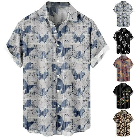 

Big & Tall Men Button Up T-Shirts Print Retro Blouses For Men