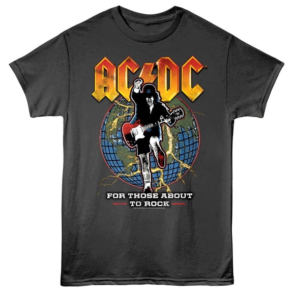 ACDC For Those About to Rock Globe Men's T Shirt (Charcoal, AdultS)