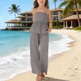thumbnail image 2 of Teen Girls Cotton Linen Outfits 2pc Tank Top Shorts Set Sleeveless Shirt Long Wide-Leg Pants Clothing with Pocket Kids Two Piece Outfits Girls, 2 of 4