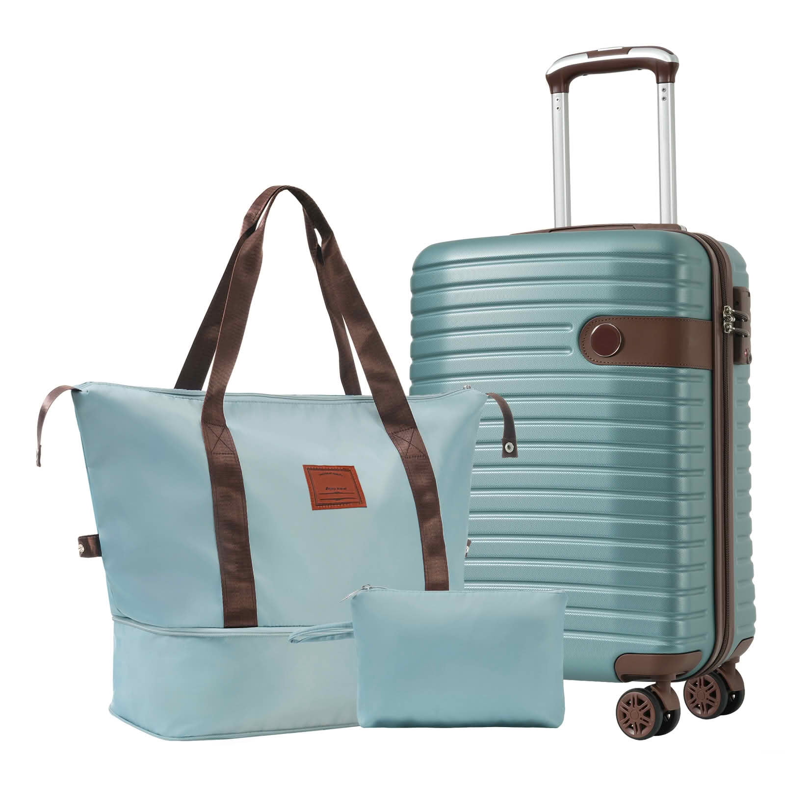 MAYEERTY 3-in-1 20" ABS Hard Shell Carry On Luggage Set with TSA Lock Spinner Wheels, Blue Travel Suitcase with Duffel Toiletry Bag