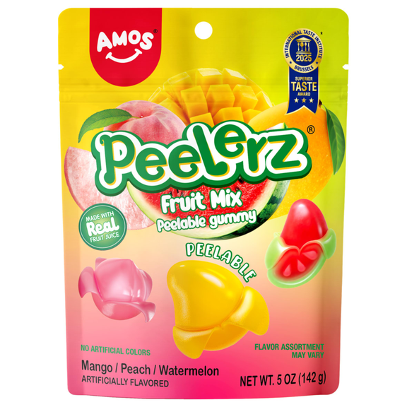AMOS Peelerz Fruit Mix Gummy Candy, Gluten, Milk and Nut Free, 5 oz Bag