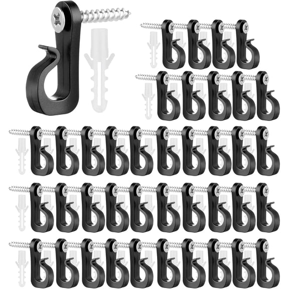 40Pcs Q-Hanger Hooks: Crew Hooks for Outdoor String Light, Screw-in Christmas Hooks, Indoor/Outdoor Clips for Hanging Fairy and Patio Lights (Black)