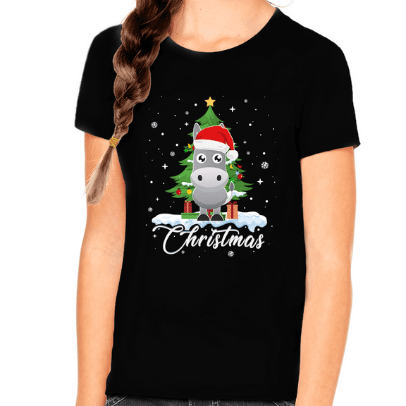 Girls Christmas Shirt Cute Donkey Christmas Outfits for Girls Christmas Shirts for Kids