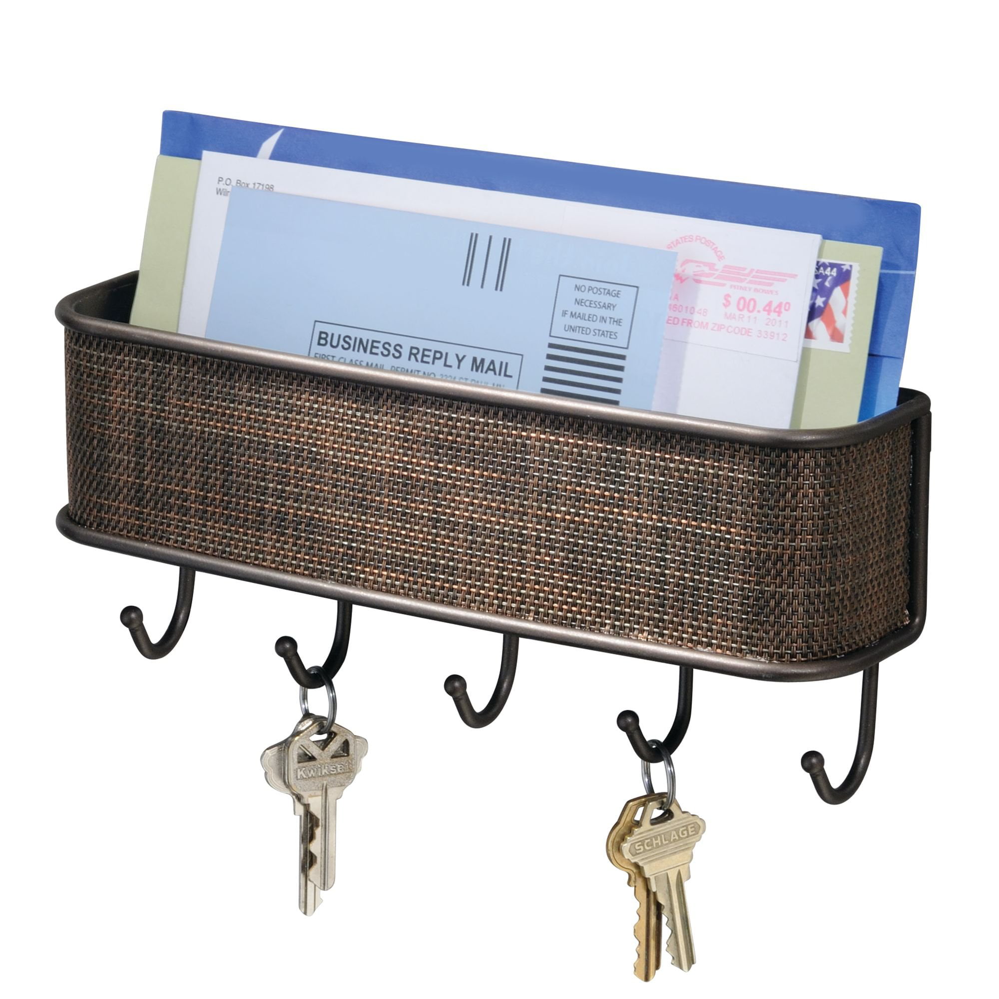 InterDesign Axis Mail Bronze Key Rack Organizer for Entryway Kitchen Wall Mount Letter Holder