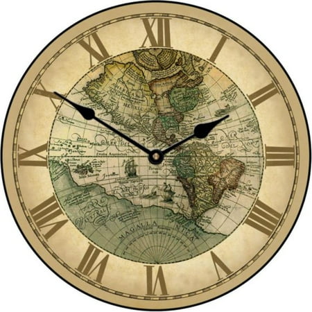 Old World Map Clock 1596 World Map Wall Clock, Available in 8 sizes, Most Sizes Ship 2 - 3 days, Whisper Quiet. ()