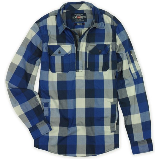 Ecko Unltd. Camisa con botones a cuadros Rochetser LS para hombre, azul, grande
