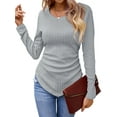 thumbnail image 3 of Womens Long Sleeve Shirts V Neck Ribbed Knit Slim Fit Light-Weight Sweater Fall Dressy Casual Tops Grey L, 3 of 9