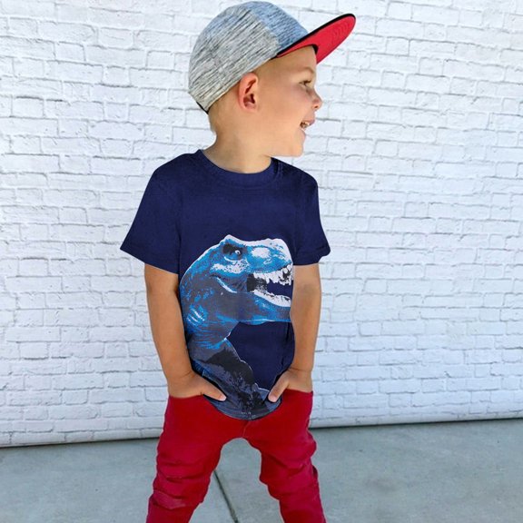 RTKFRFLM Toddler Kids Dinosaur T-Shirt Cartoon Animal Graphic Crewneck Short Sleeve Casual Summer Play Tee Top 1-7 Years