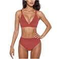 thumbnail image 1 of Traje de baño de 2 piezas para mujer, trajes de baño para mujer, bikinis de moda de color liso con tirantes ajustables y espalda descubierta, traje de baño de nailon para mujer, 1 of 3