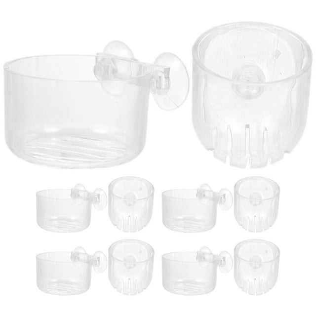 10Pcs Acrylic Aquatic Planter Fish Tank Suction Cups Plant Pot Aquatic Plant Cups with Hole