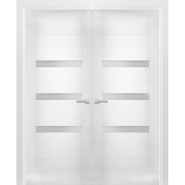 Solid French Double Doors 60 x 96 inches Opaque Glass / Sete 6900 White ...