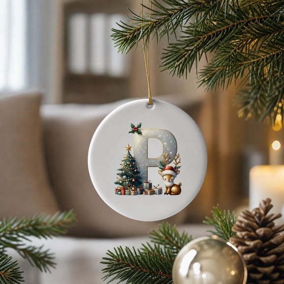 Name Ornaments for Christmas Tree, 3.15" Cute Deer Personalized Christmas Ornaments, Custom Initial Ornaments A-Z Letter Keepsake Gifts, 2D Acrylic Xmas Tree Decorations