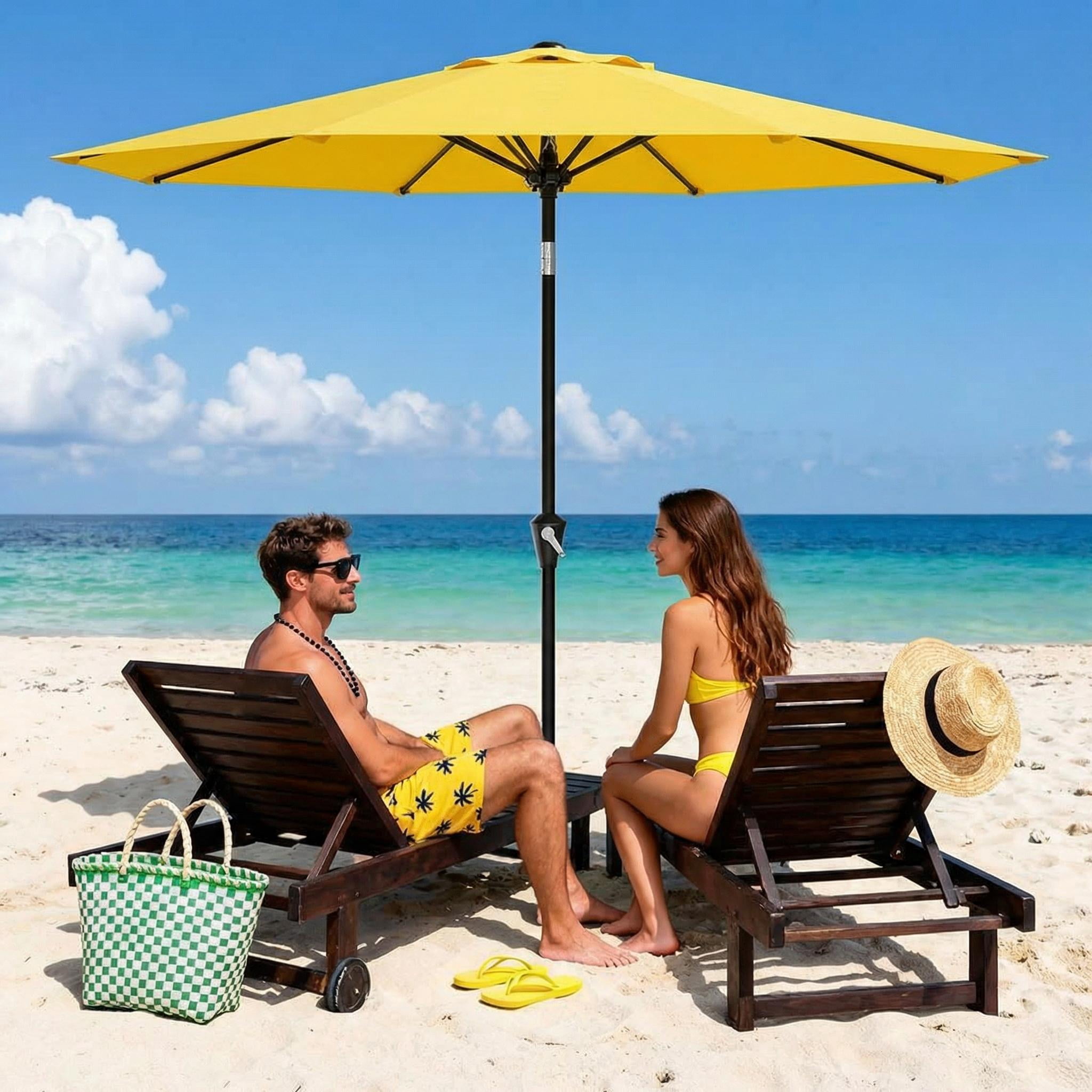 9' Outdoor Patio Umbrella, Outdoor Table Umbrella, Yard Umbrella, Market Umbrella with 8 Sturdy Ribs, Push Button Tilt and Crank