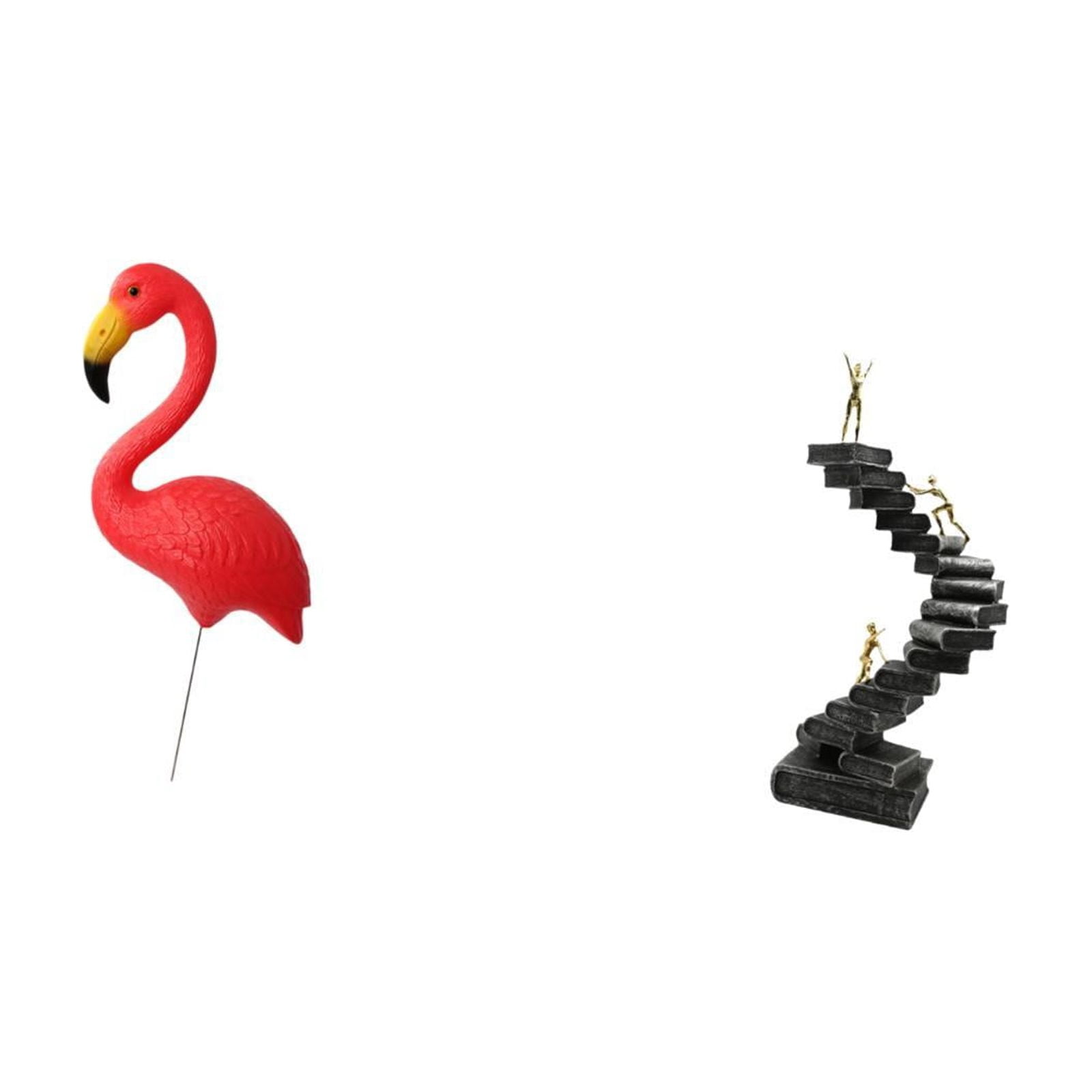 simhoa Flamingo Fairy Garden Sculpture and Abstract Thinker Ladder Statue Resin Figurine for Holiday Spring Yard Art Ornament Bookshelf Desktop Table Decorations