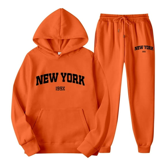 MEZZALL Women Outfits Sets Letter Print Hoodie And Sweatpants Sets New York Theme Casual Wear Long Sleeve Comfortable Stylish Tracksuit Sweatshirt Tops With Pants Clothes Comfort Clothing