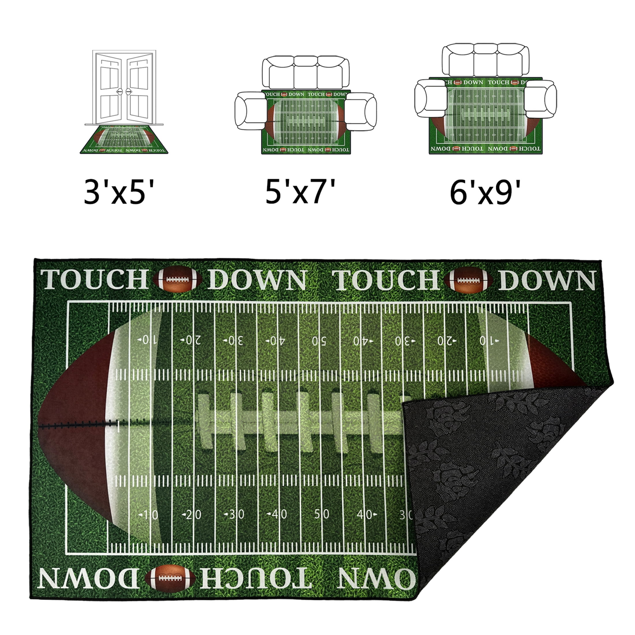 Football Rug for Bedroom,3'x5' Non-Slip Football Field Rugs,Sports Rug for Lving Room Decor