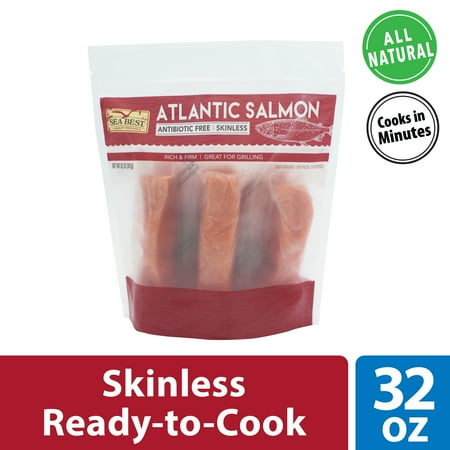 Sea Best Frozen Skinless Antibiotic Free Atlantic Salmon Fillets, 2 lb