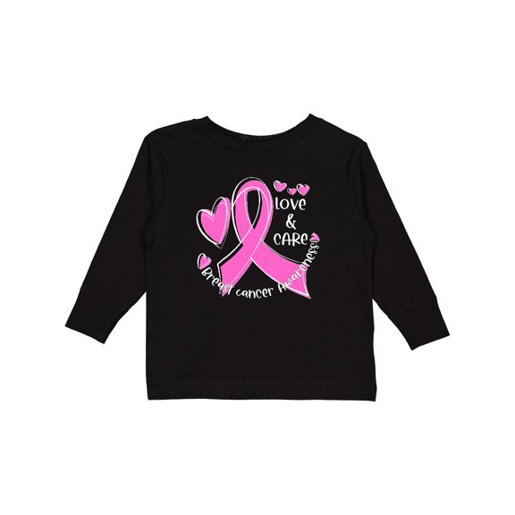 Inktastic Love, Care, Cure Breast Cancer Awareness Pink Ribbon Boys or Girls Long Sleeve Toddler T-Shirt