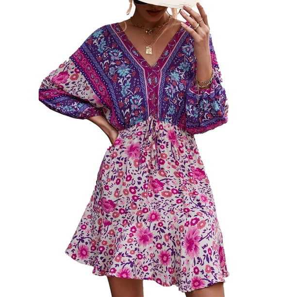 Vestido con escote en V y estampado floral para mujer, vestido corto con escote en V y estampado floral para mujer, vestido corto con estampado floral para mujer, diseño de última generación