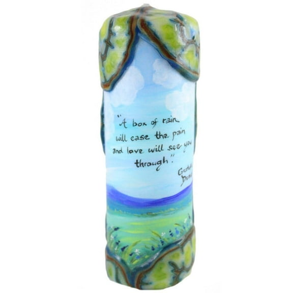 Quote Pillar Candle - "A box of rain will ease the pain and love will see you through" Grateful Dead