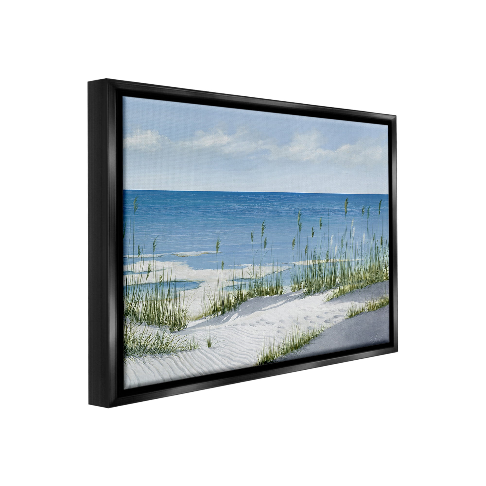Stupell Industries Beach with White Sand Landscape Painting Black Floater Framed Canvas Art Print Wall Art, 21 x 17