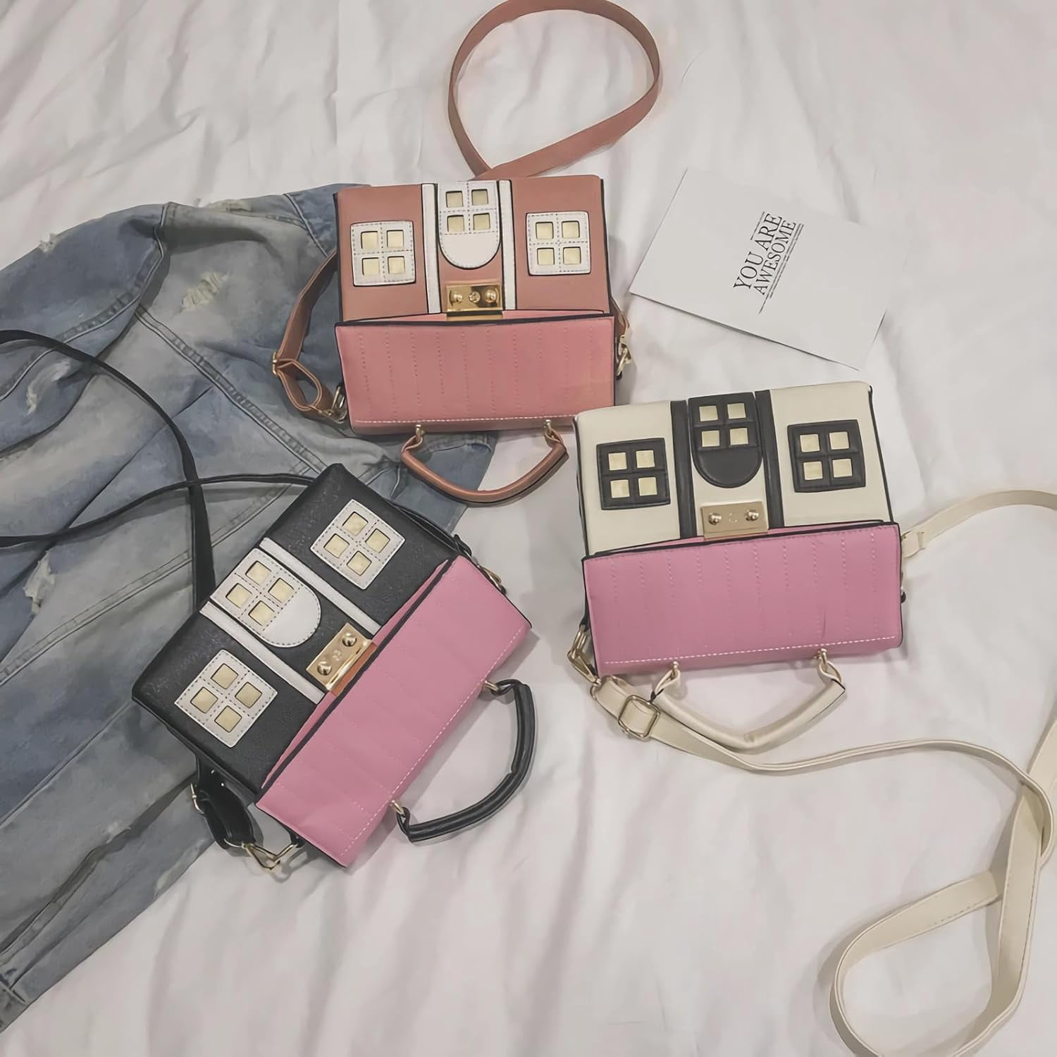 House Shaped Unique Novelty Purse for Women Mini Funny Weird Shoulder Crossbody Bag Handbag Clutch PU Leather