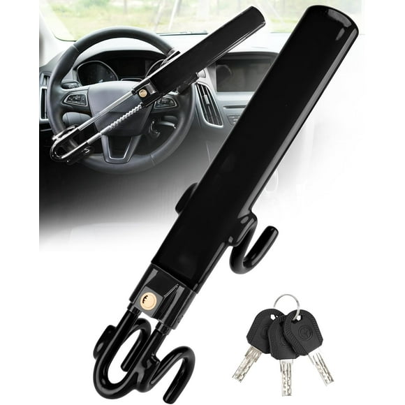 Steering Wheel Lock Anti-Theft Car Device Heavy Duty Security Car Lock Antitheft Locking Devices Great Deterrent Adjustable Car Wheel Lock Anti Theft for Vehicle Truck with 3 Keys(Black)