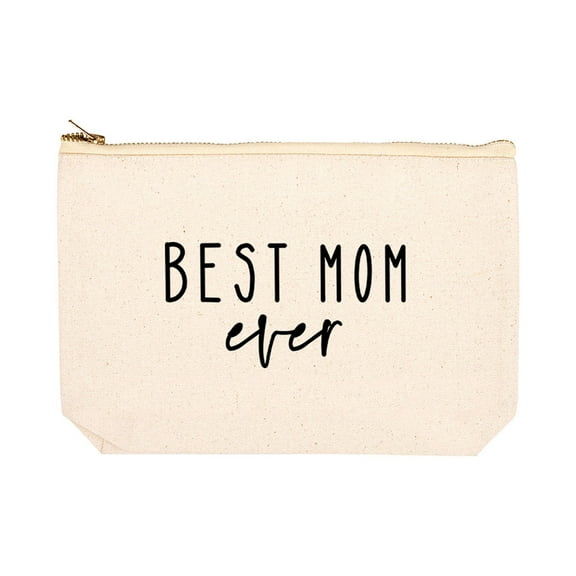 Koyal Wholesale Funny Makeup Bag Canvas Cosmetic Bag with Zipper Best Mom Ever Makeup Pouch 6.5 x 9 Inch