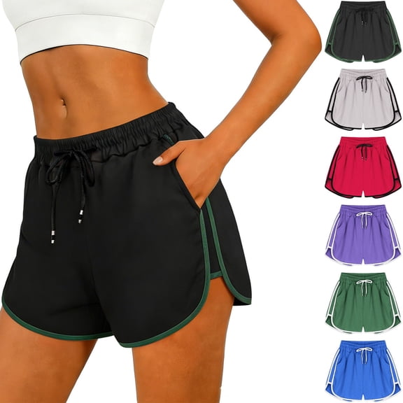 Kojanyu Women's Athletic Running Shorts with Pockets Elastic Waist Drawstring Workout Gym Yoga Lounge Shorts Quick Dry Nylon Spandex Blend Summer Casual Shorts