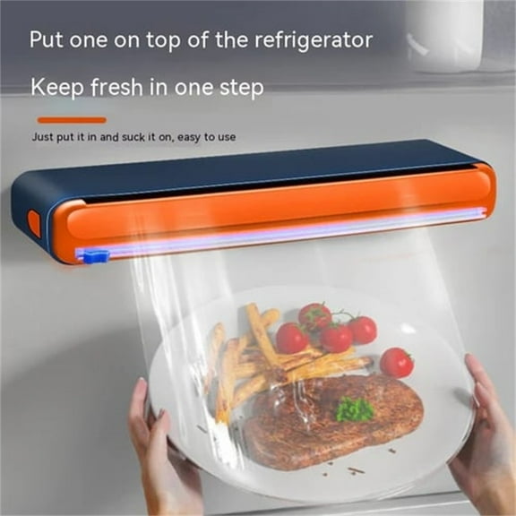 Magnetic Refillable Plastic Wrap Dispenser With Cutter, Reusable Cling Film Dispenser For Kitchen Organization,Kitchen Film Cutting Case, Wall Mount Cling Wrap With Slide Cutter Dispenser For Home