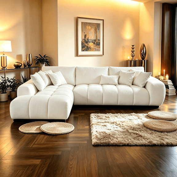 Canam L-shaped Upholstered Left Facing Chaise Sectional Sofa White