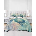 thumbnail image 2 of Quilts Twin Size Bedding Set, Teal Sea Turtle Lightweight Quilted Comforter, Summer Coastal Coral Ocean Linen Texture Soft Reversible Bedspread Coverlet with Pillow Covers for All Season, 68" x 86", 2 of 7