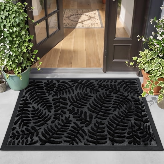 OEAKAY Outdoor Doormat 17"x29", Non Slip Welcome Mat, Low Pile Dirt Trapper Front Door Mat Outside, Heavy Duty Outdoor Mat for Front Doors, Black