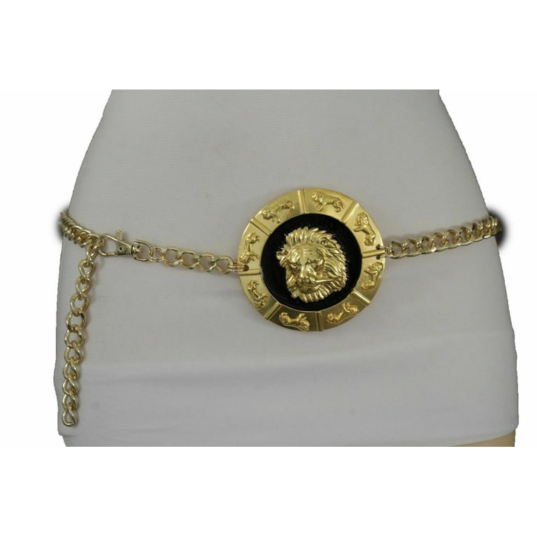 Women Gold Metal Chain Belt Big Lion Medallion Buckle Size  display picture 1