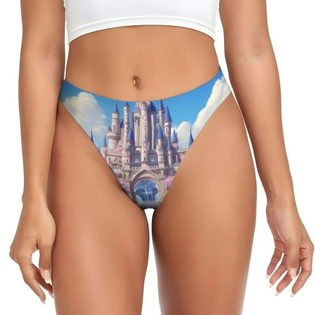 Qokaie Majestic Fantasy Castle Printed Women s Cotton Thong Underwear  Sexy Breathable Panties G-string-3X-Large