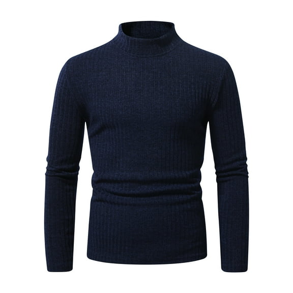 TFEOQRY Men's Mock Neck Sweater Solid Color Ribbed Knit Long Sleeve Pullover Fall Winter Warm Tops Navy