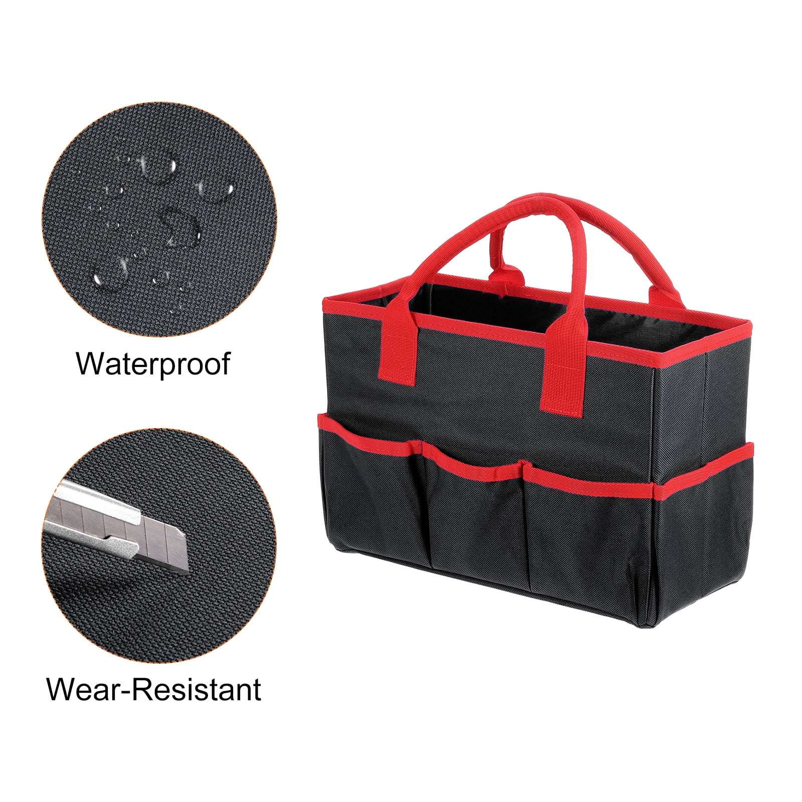 Uxcell Garden Tool Bag 33cm x 15cm x 22cm Oxford Large Bag with Pockets Garden Tote Bag, Black